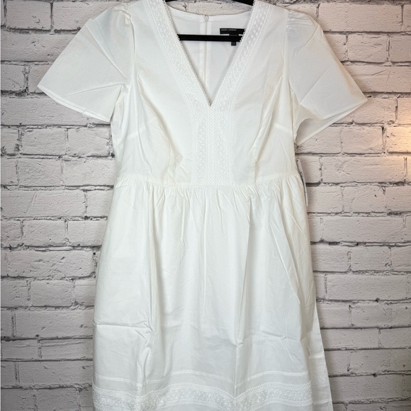 Maggy London White Cotton V Neck Lace Embroidered Boho Vacation Dress Size 14 - Picture 11 of 12